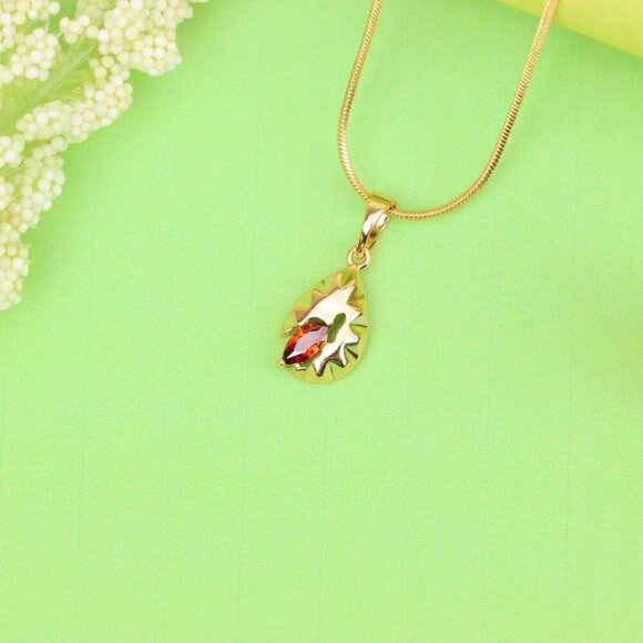 "Gold Teardrop Pendant with Marquise Red Stone and Textured Design, XPPT1722 - Picture 3 of 13